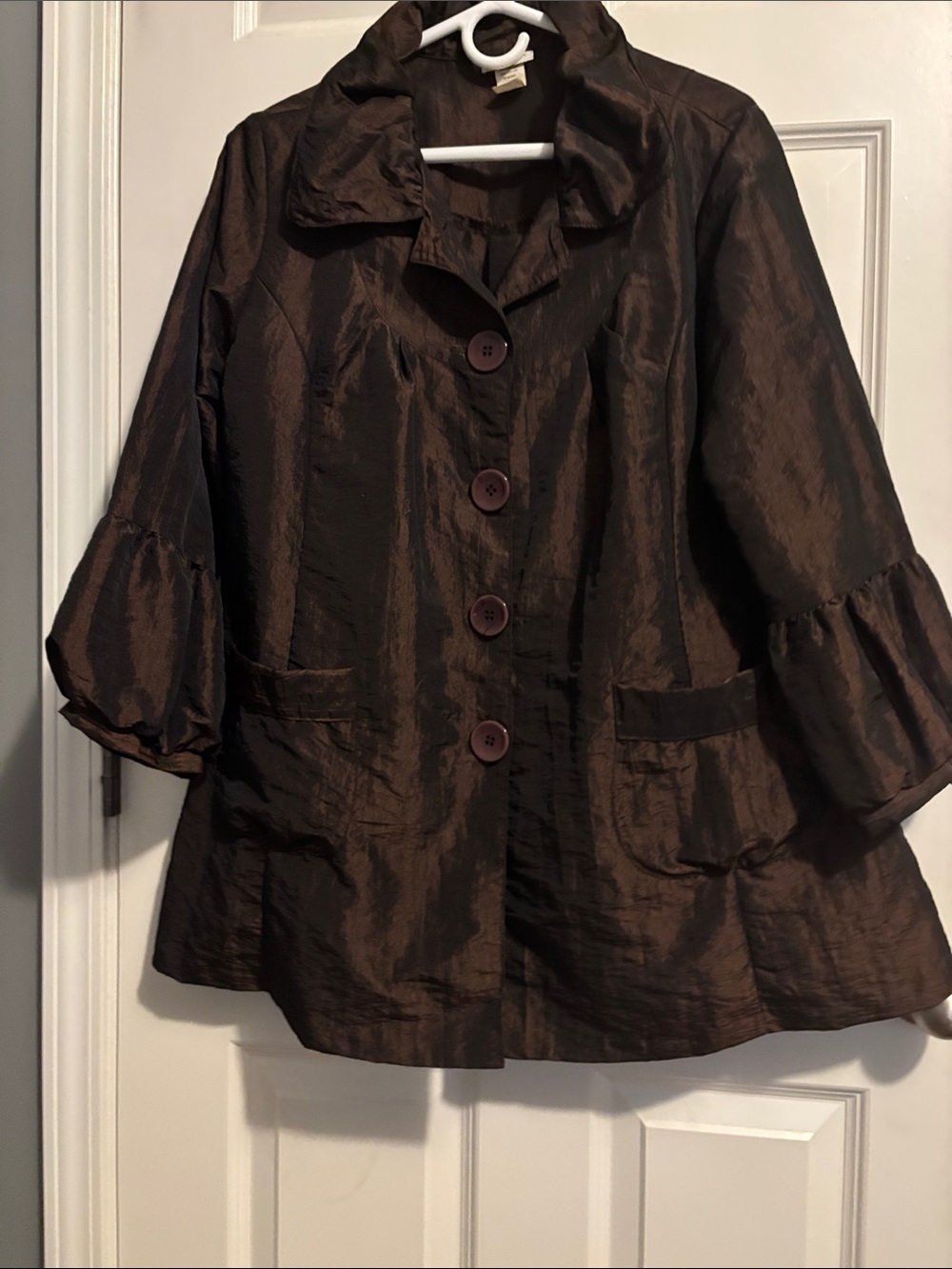 Shimmery Brown Three-Quarter Sleeve Blazer Jacket